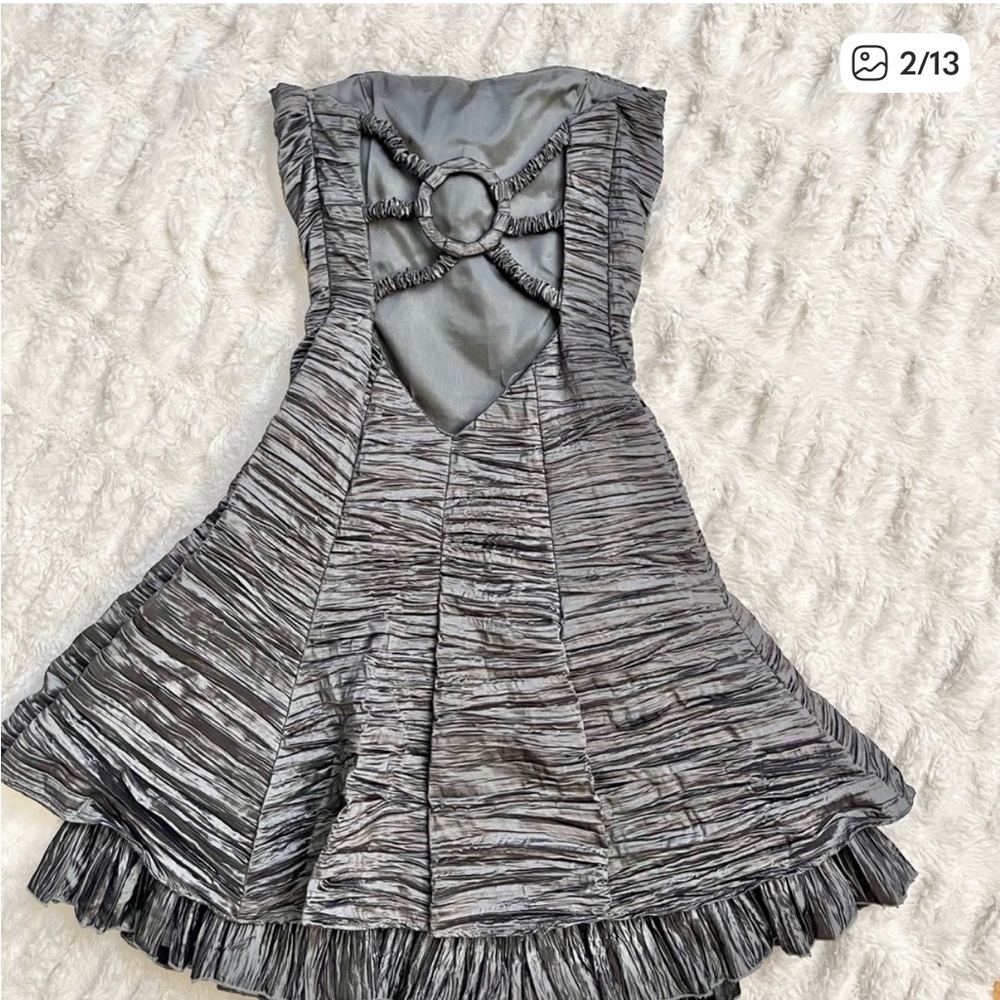 Vintage Jessica McClintock Grey Strapless Ruched Dress with Back Detail - Picture 2 of 6